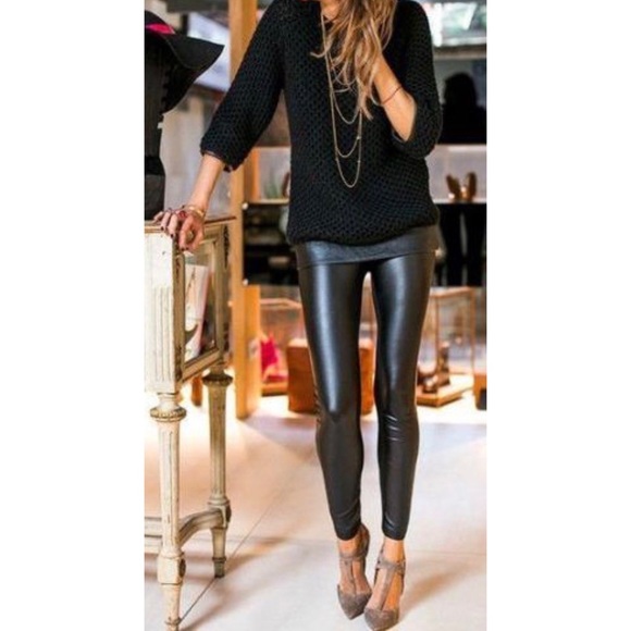 🔥BLACK FRIDAY🔥Black Vegan Leather High Waist Fold Over Legging L - Picture 2 of 3